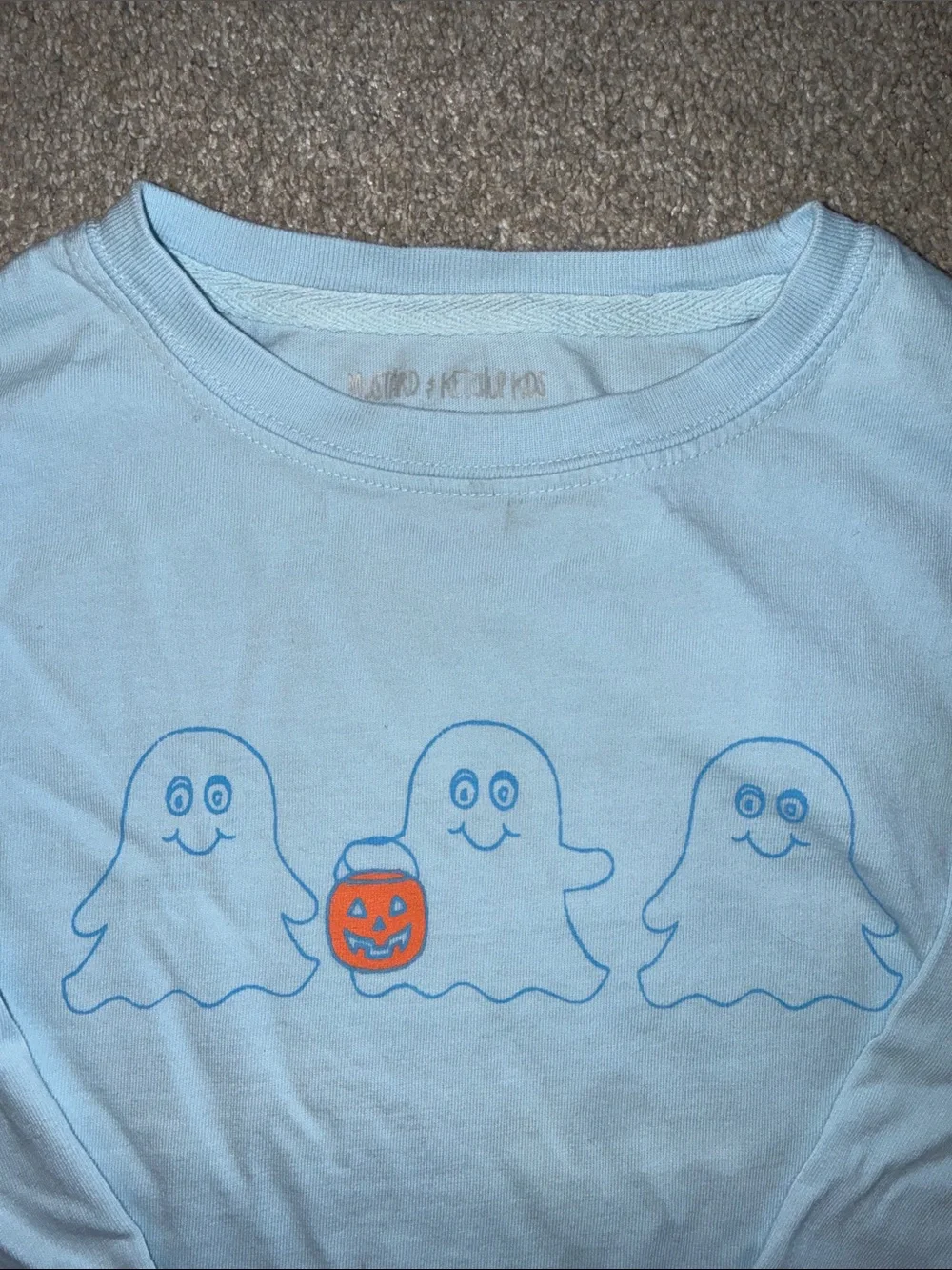 Mustard & Ketchup Kids - Light Blue Kids Halloween Ghost Tee with Orange Pumpkin
